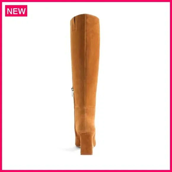 Knee High Boots Chunky Heel Square Toe Side Zipper Fall Dress Shoes - Picture 7 of 8